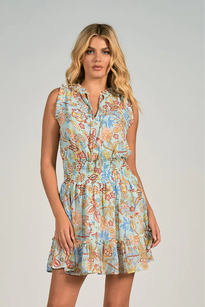 Elan Light Blue Melrose Print Mini Dress