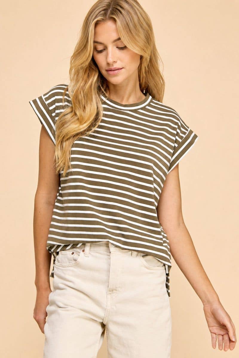 Striped Top with Cap Sleeves