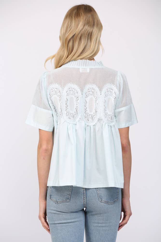 Mesh Combined Top with Appliqué