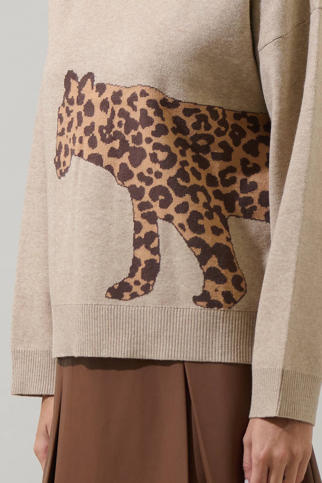 Tan Leopard Knit Sweater