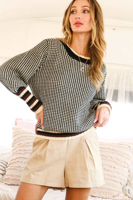 Black Contrast Knitted Sweater