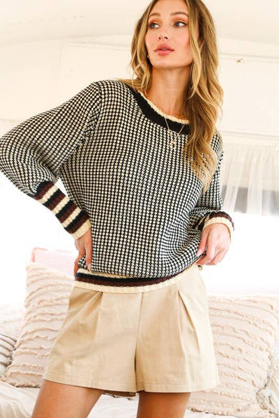 Black Contrast Knitted Sweater