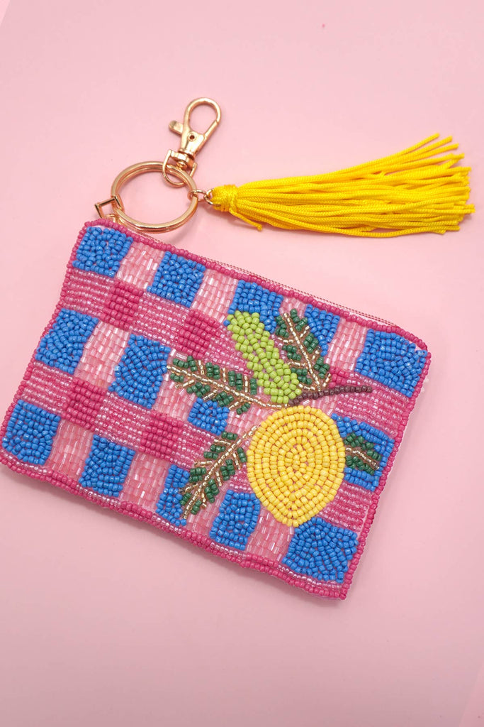 Checker Fruit Seed Bead Coin Purse