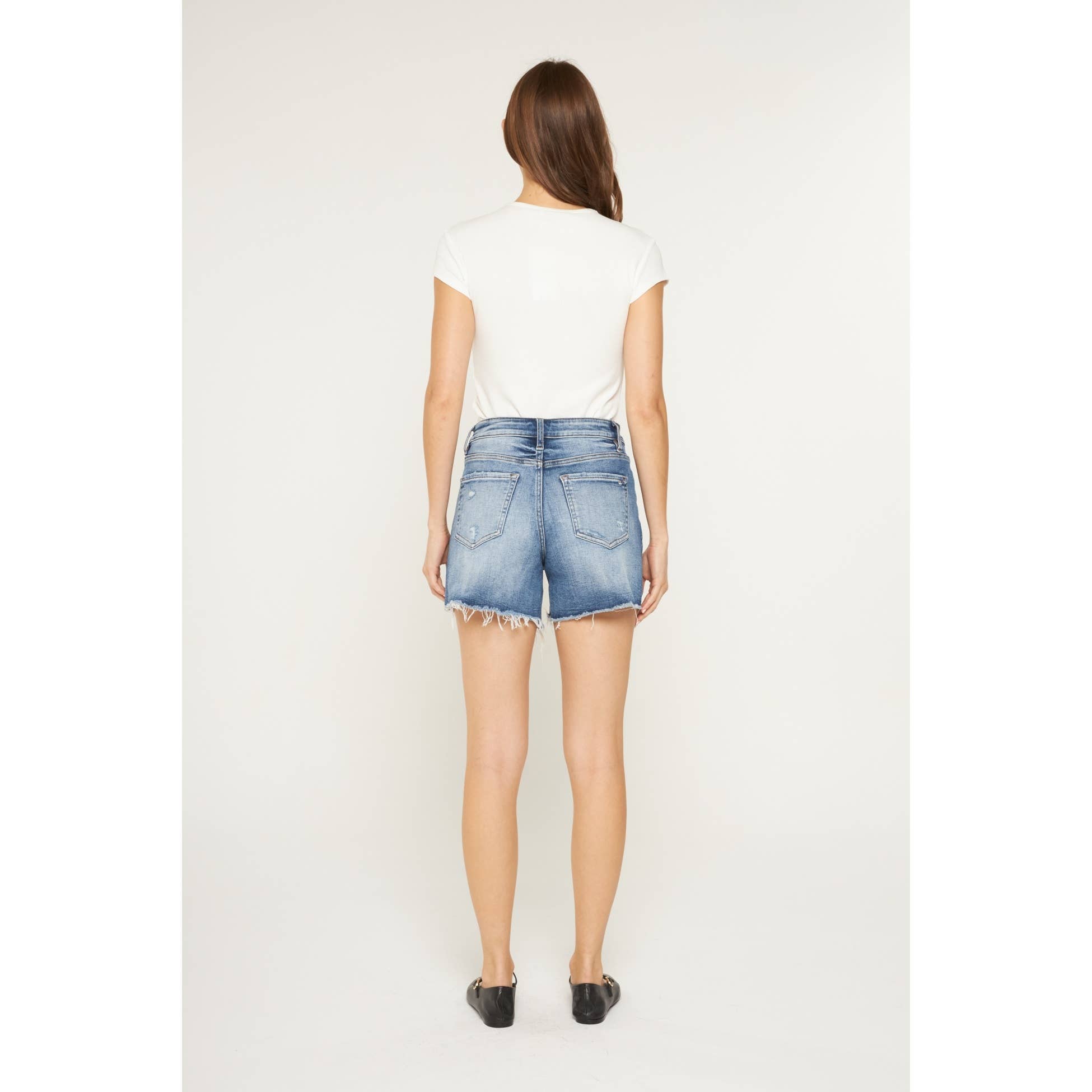 Medium Wash Slight Distressed Denim Shorts