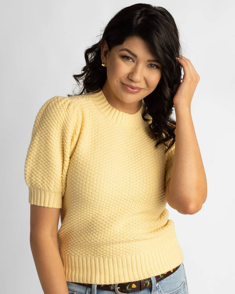 Yellow Textured Short Sleeve Sweater