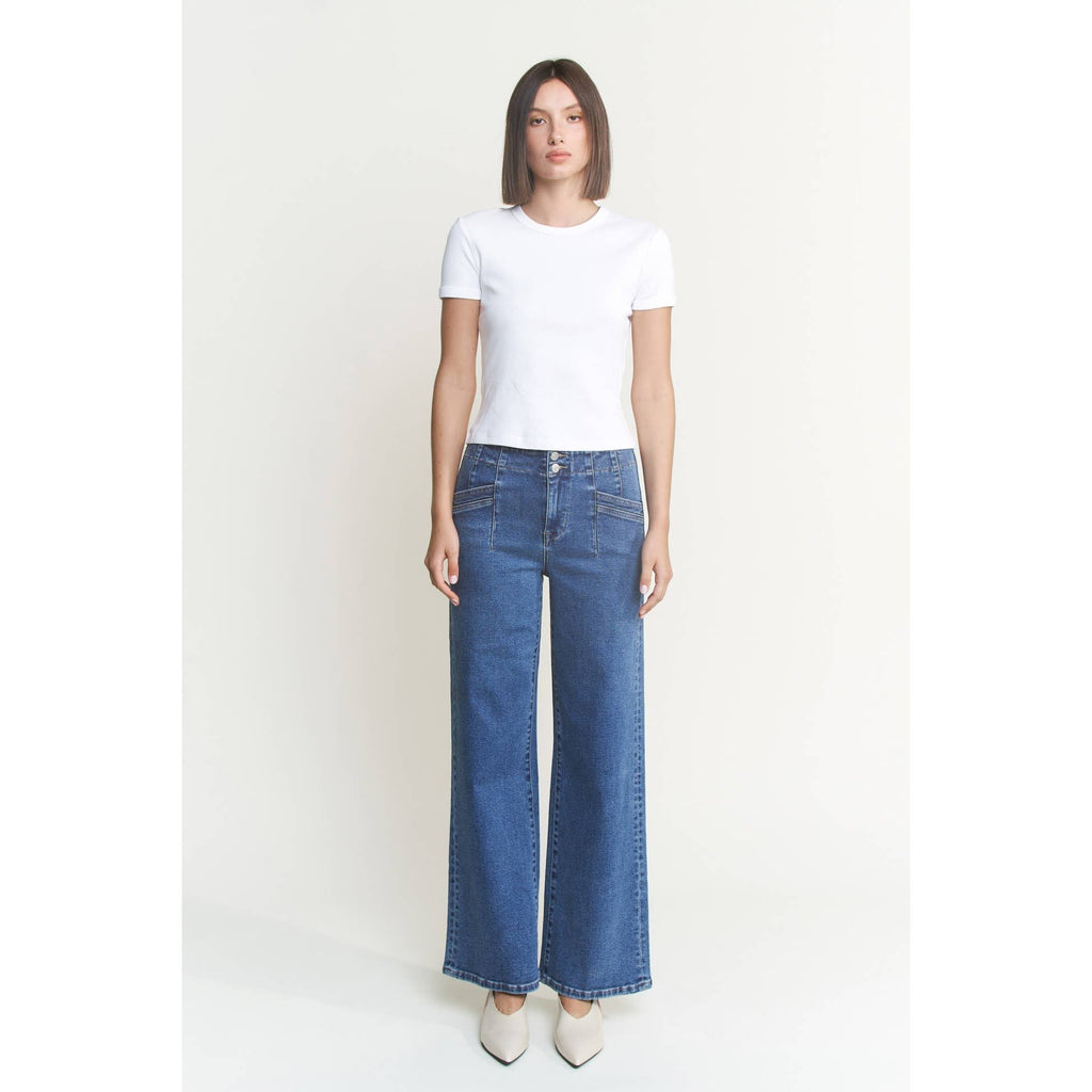 HIgh Rise Wide Leg with Double Button Jean