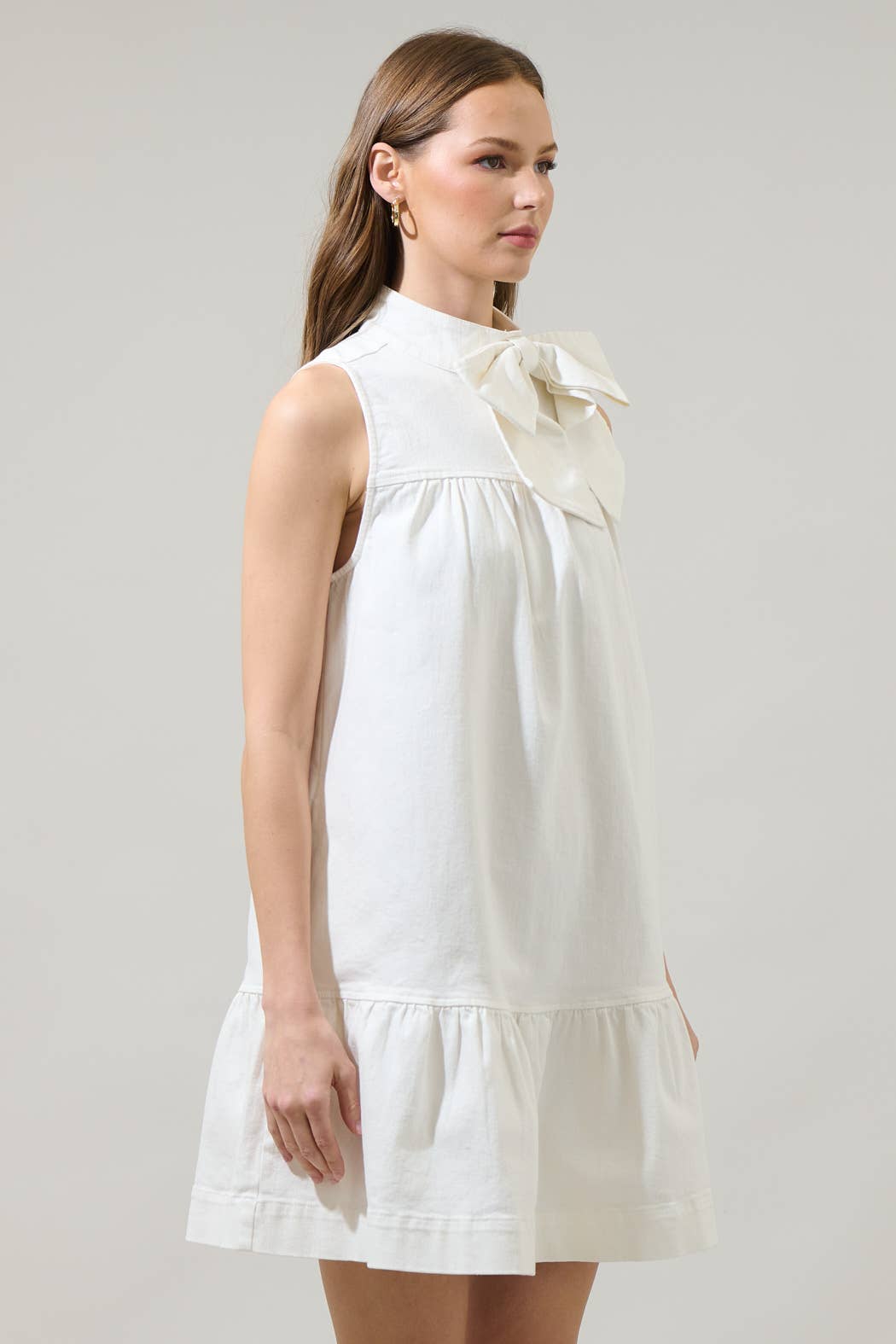 White Denim Albie Millen Bow Mini Dress