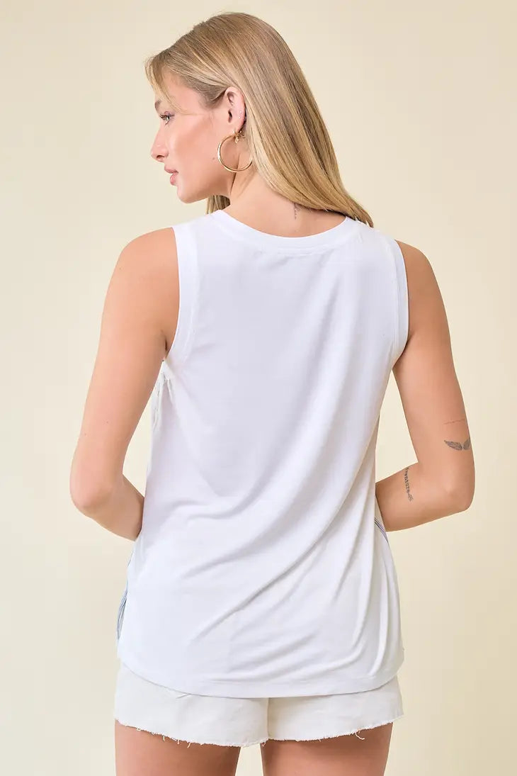 Doe & Rae Mixed Media Stripe Tank Top