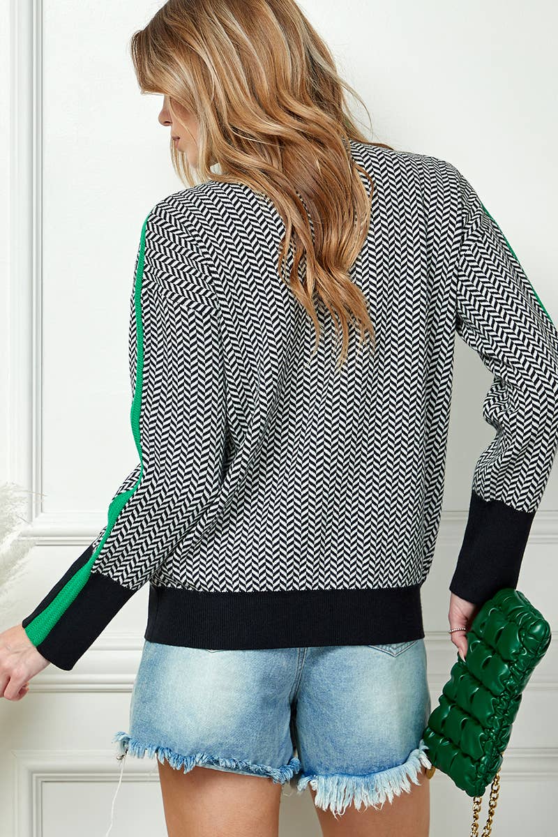 Black Chevron Turtleneck Sweater