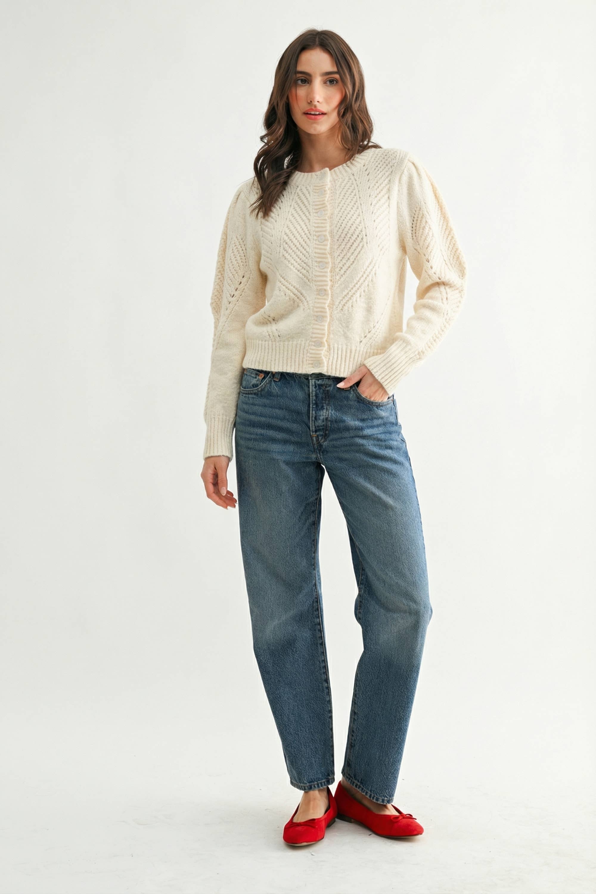 Cable Knit Button-Up Cardigan