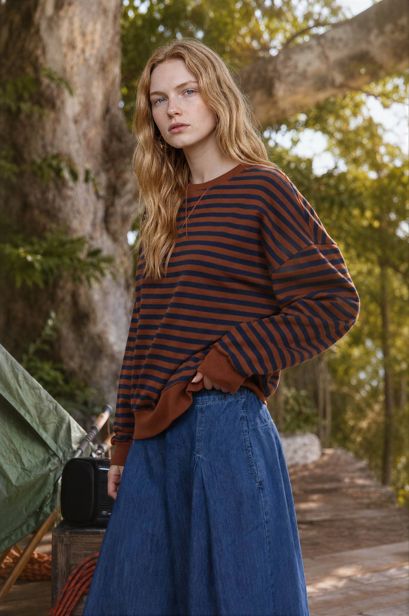 Rust Striped Long Sleeve Knit Top