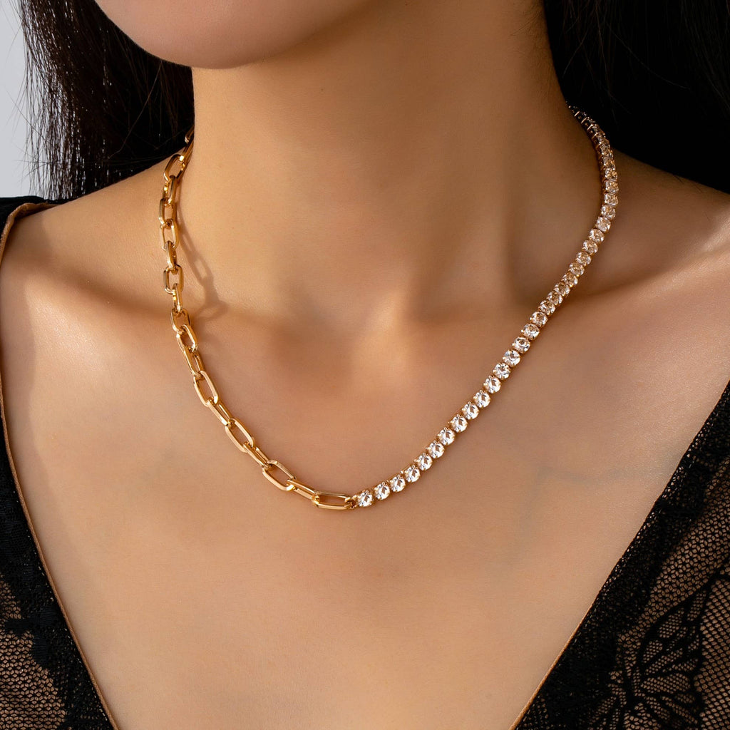 Dual Style Rhinestone & Link Chain Necklace