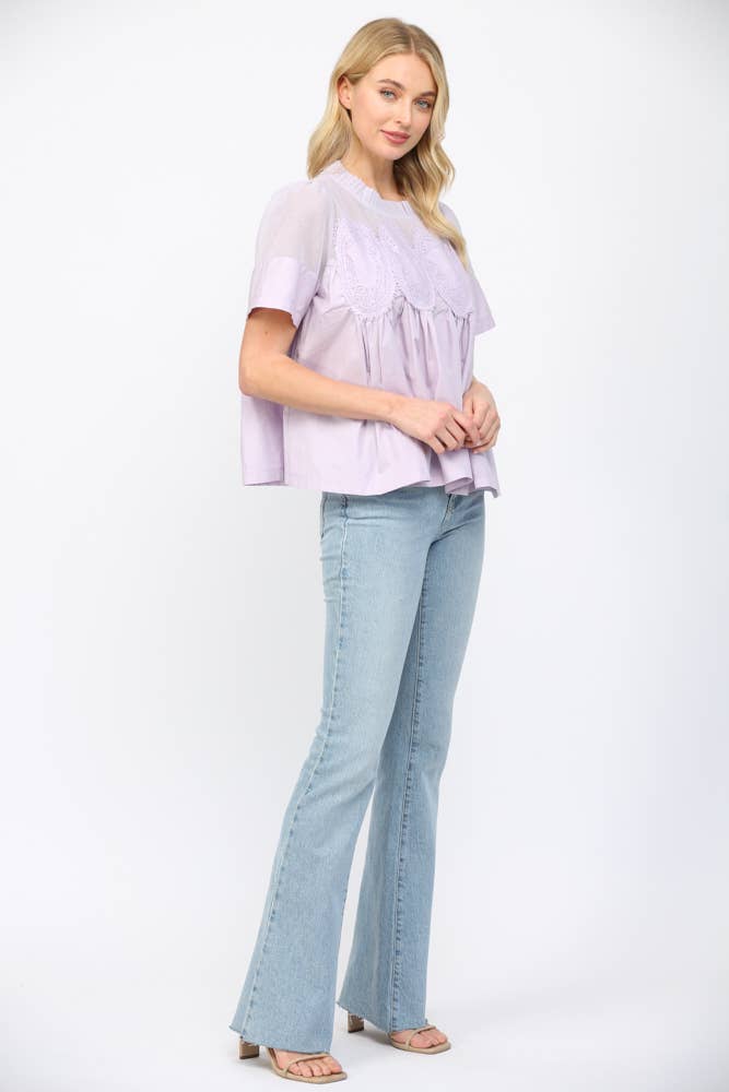 Mesh Combined Top with Appliqué