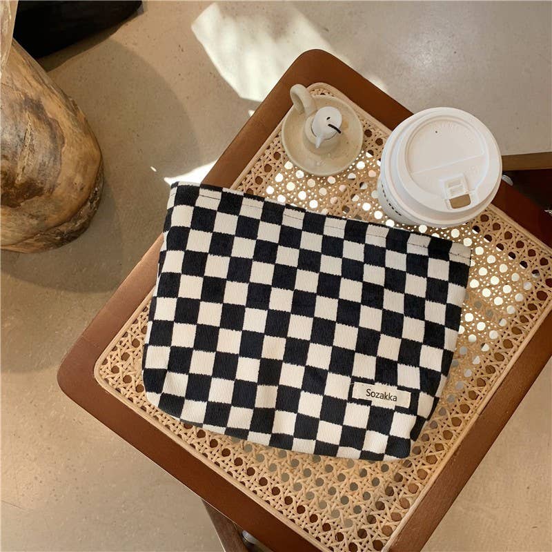 Large Checkered Cosmetic Makeup Bag