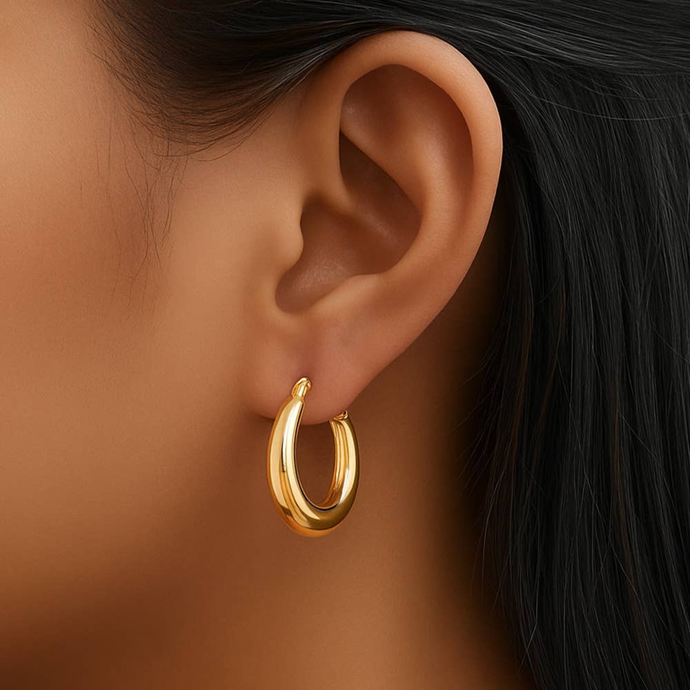 Small Oval Pin Catch Hoop Earrings