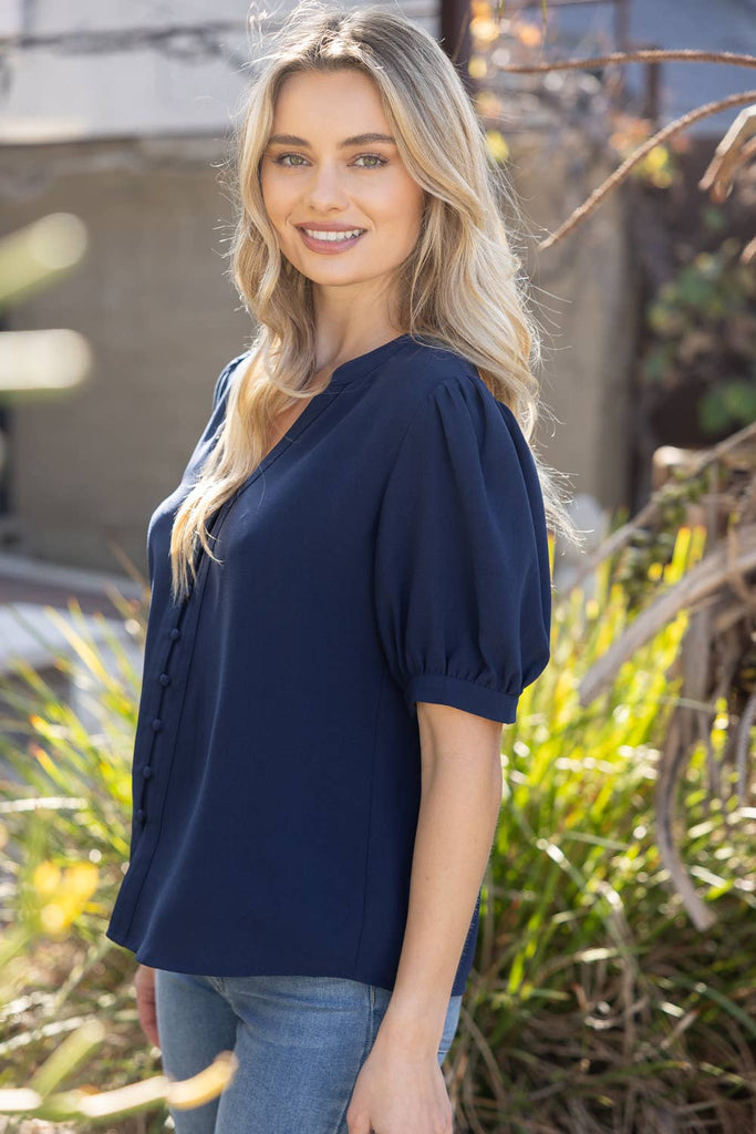 Button Down Puff Sleeve Blouse