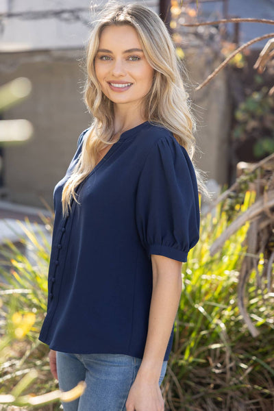 Button Down Puff Sleeve Blouse