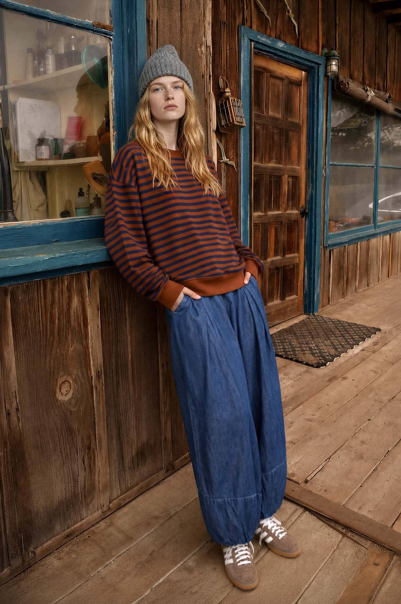 Rust Striped Long Sleeve Knit Top