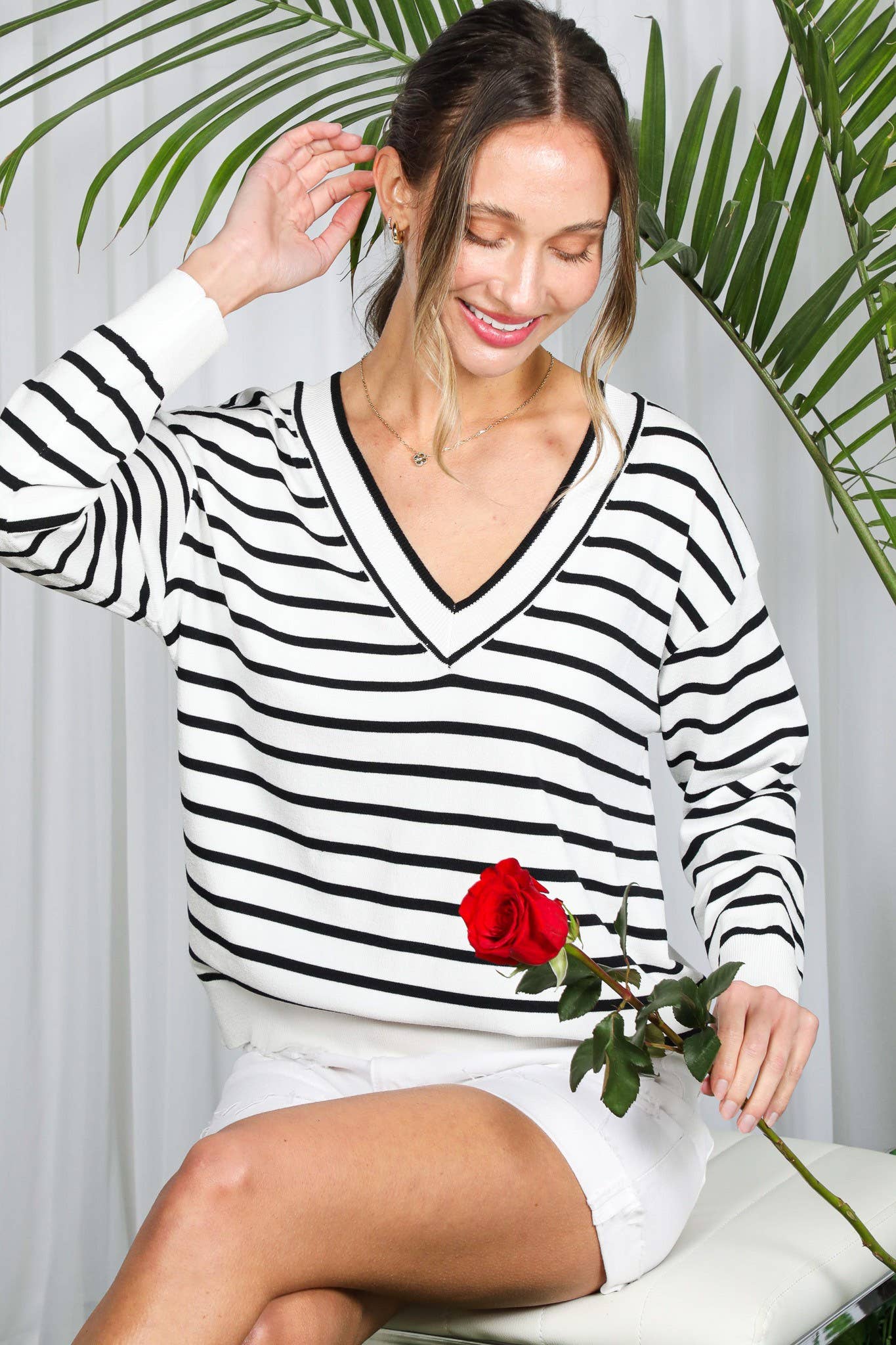 Black Reversible Striped Knit Sweater