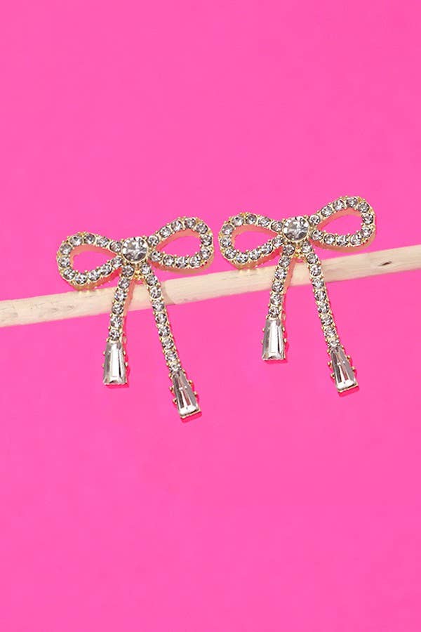 Rhinestone Bow Drop Earrings
