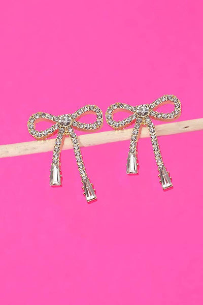 Rhinestone Bow Drop Earrings