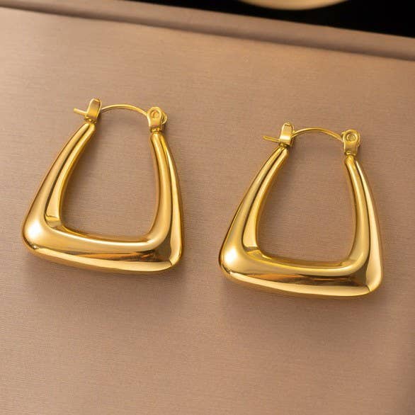18K Stainless Steel Bubble Triangular Huggie Hoop Earrings