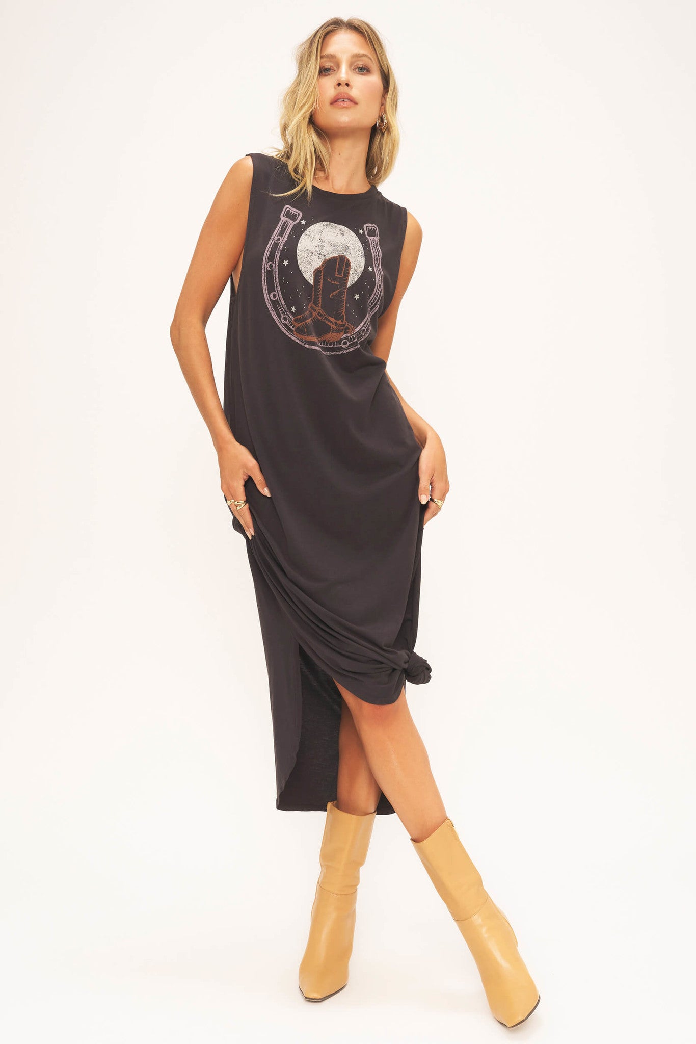 Project Social T Vintage Wash Black Horshoe Tank Dress