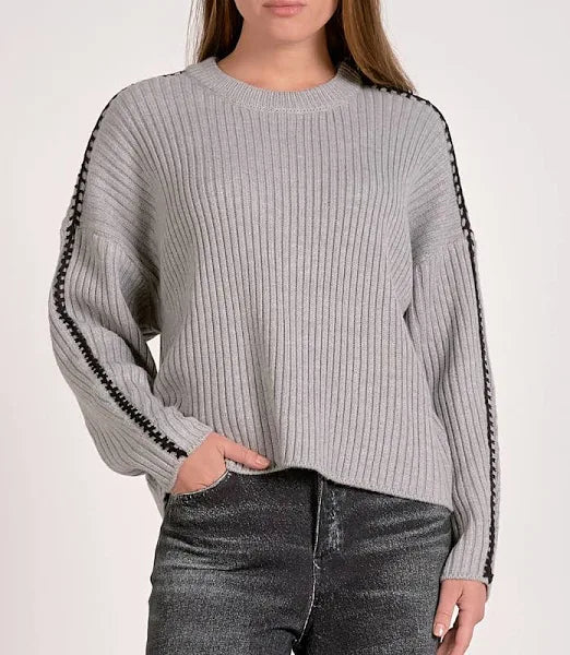 Grey Ribbed Crewneck Sweater