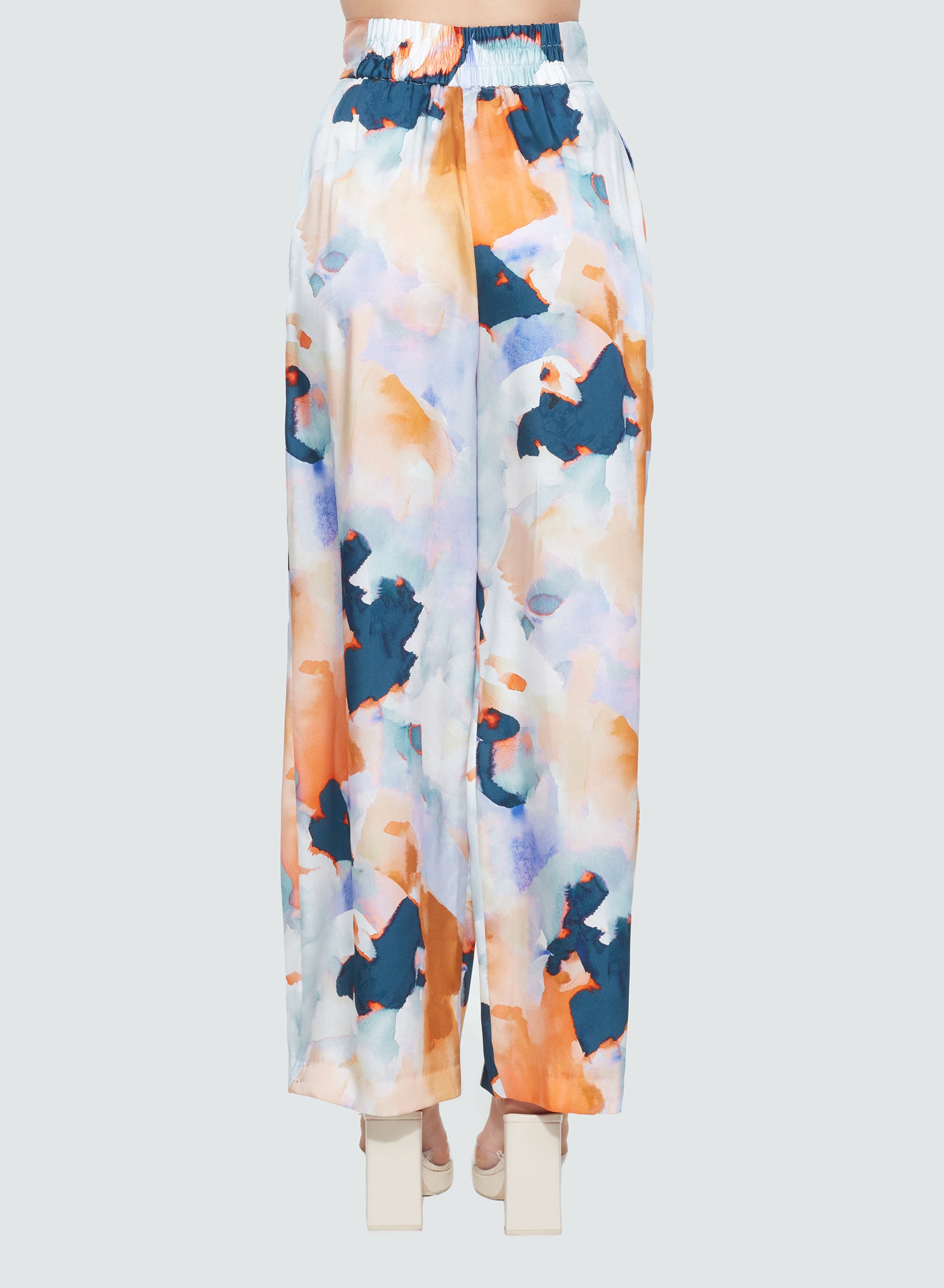 Black Tape Blue Watercolor Pleated Wide Leg Pant