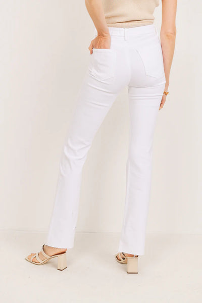 High Rise White Denim Scissor Cut Flare Jean