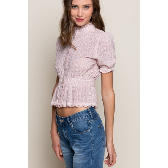 Pink Button Down Ruffled Top