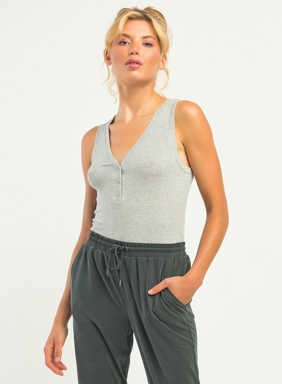 Henley Ribbed Bodysuit