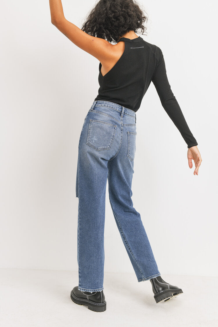 High Rise Distressed Dad Jean