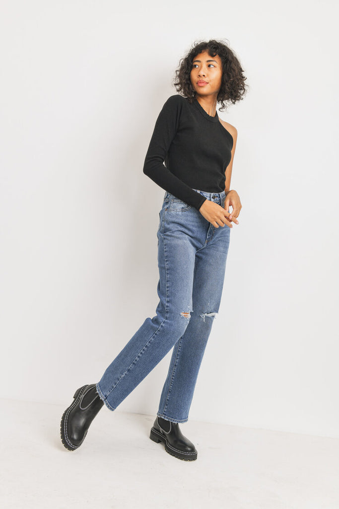 High Rise Distressed Dad Jean