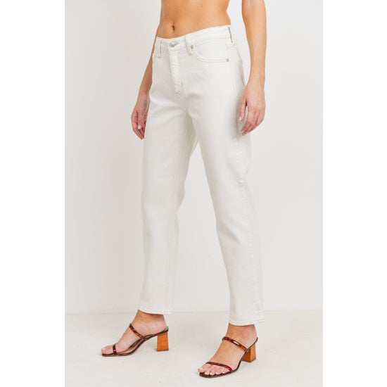 High Rise Off White Straight Jeans