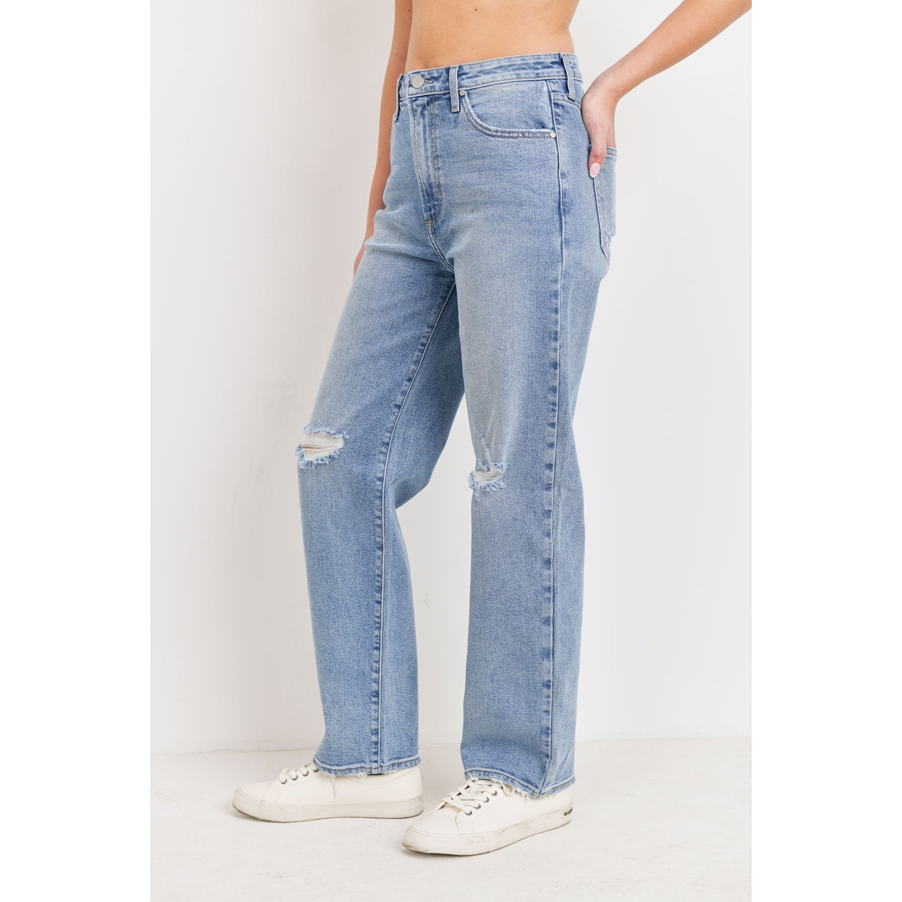 High Rise Distressed Dad Jean