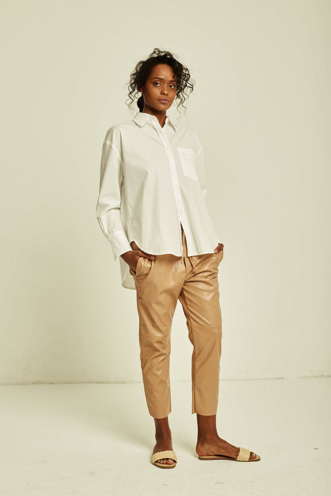 Deluc Fleetwood Nougat Faux Leather Crop Pants
