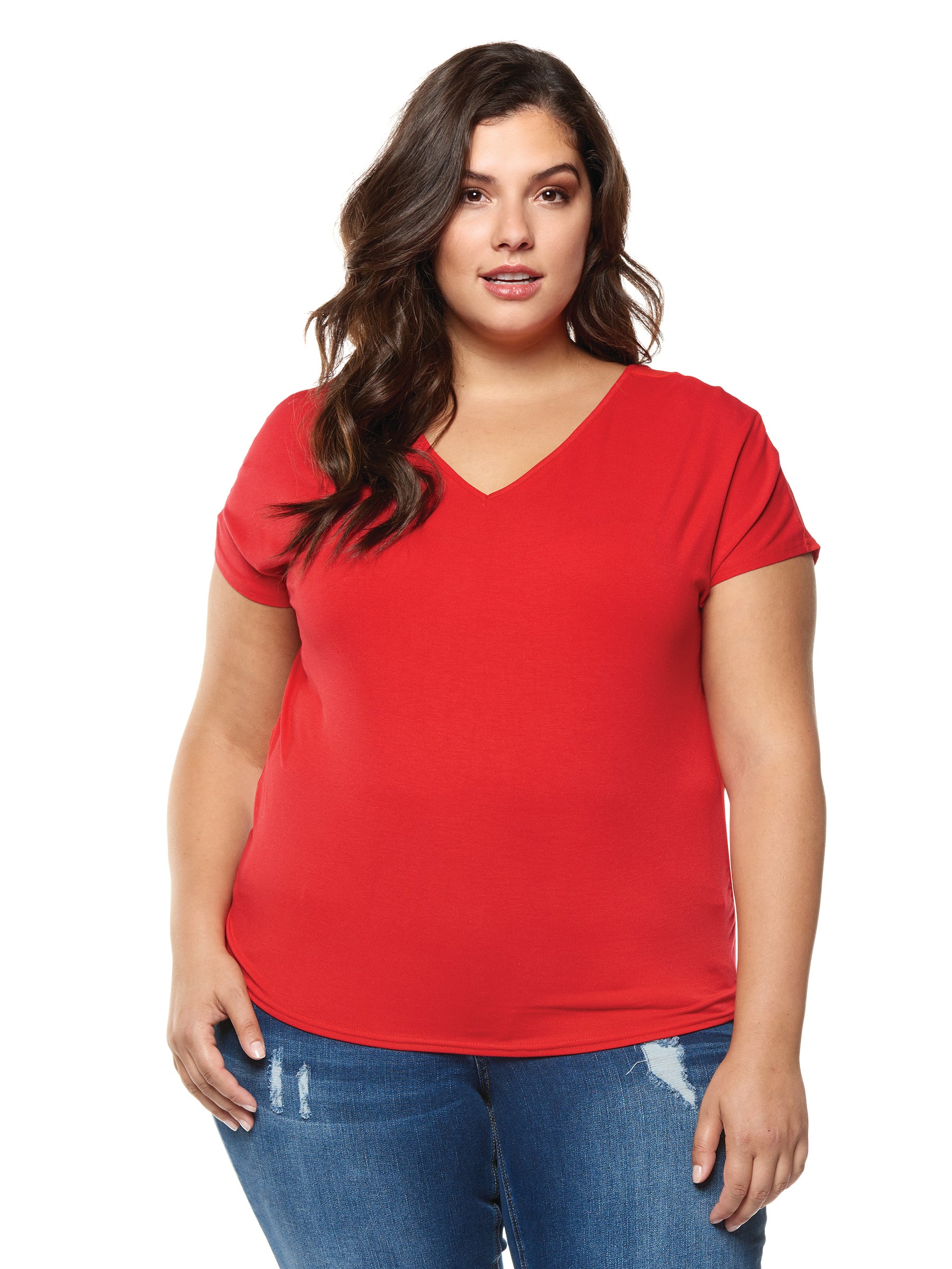 Plus Size Red Short Sleeve V-Neck BackTop