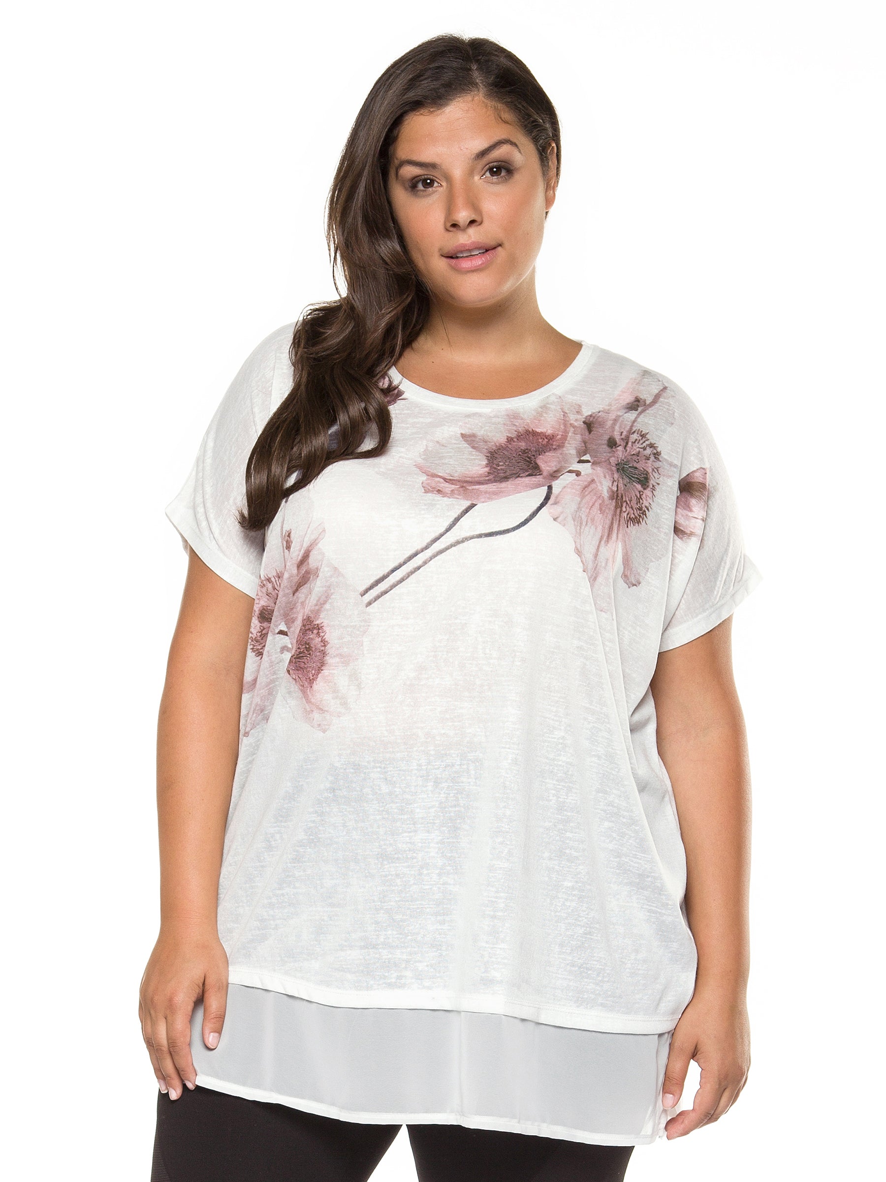 Plus Size Short Sleeve Ivory Floral Top
