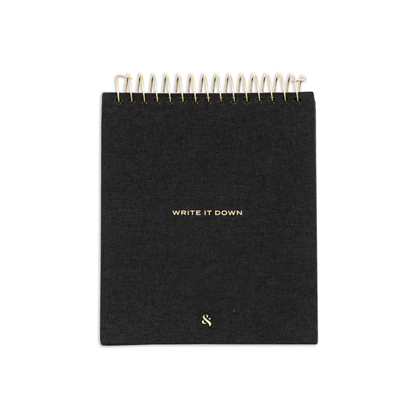 Write It Down Black Linen Spiral Notepad