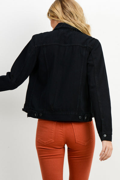 Black Cut Off Waist Denim Jacket