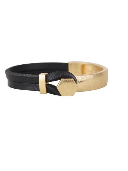 Polygon Clasp Leather Bracelet