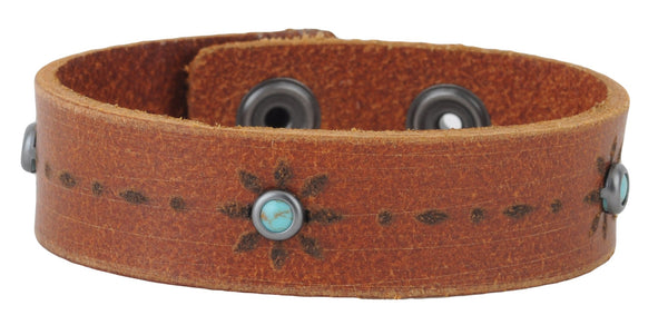 Tan Leather Turquoise Studded Cuff