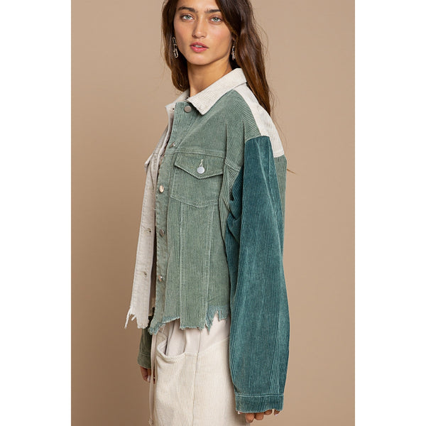 POL Green/Stone Corduroy Distressed Jacket