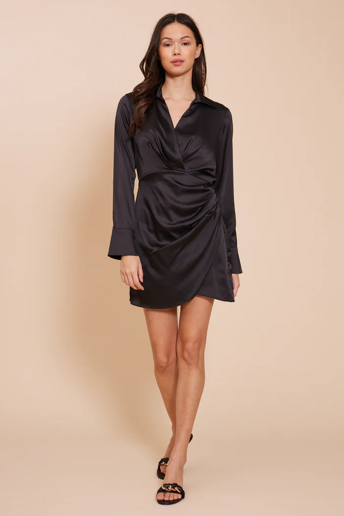 Lucy Paris Tristan Black Satin Wrap Dress Lucy Paris Tristan Black Satin Wrap Dress