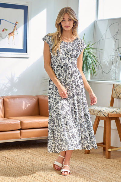 Doe & Rae Black and White Floral Maxi Dress