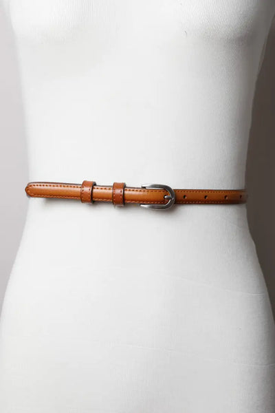 Leto Skinny Leather Belt with Horseshoe Silver Buckle