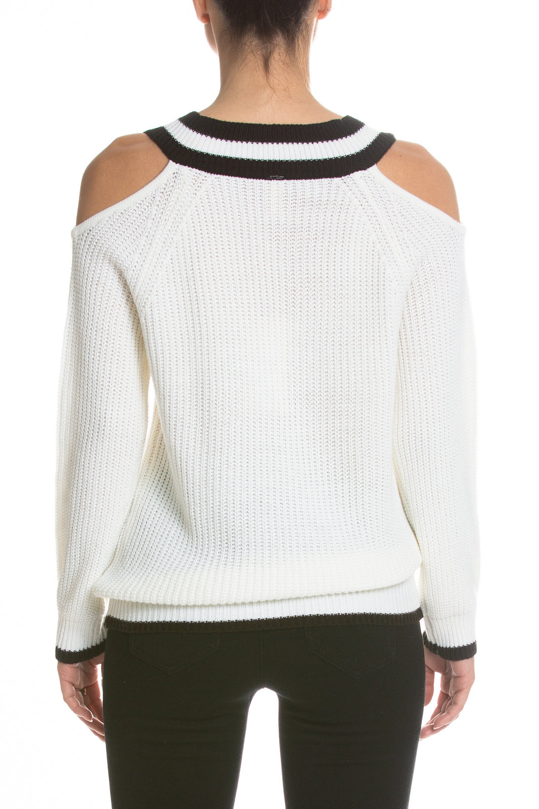 Ivory and Black Cut Out Varsity Sweater