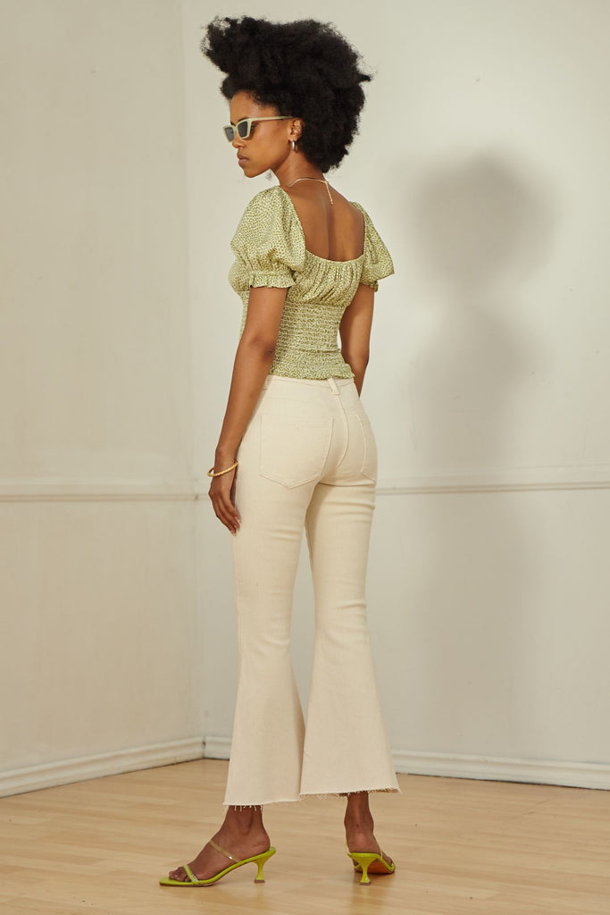 Sage and Ivory Printed Smock Top