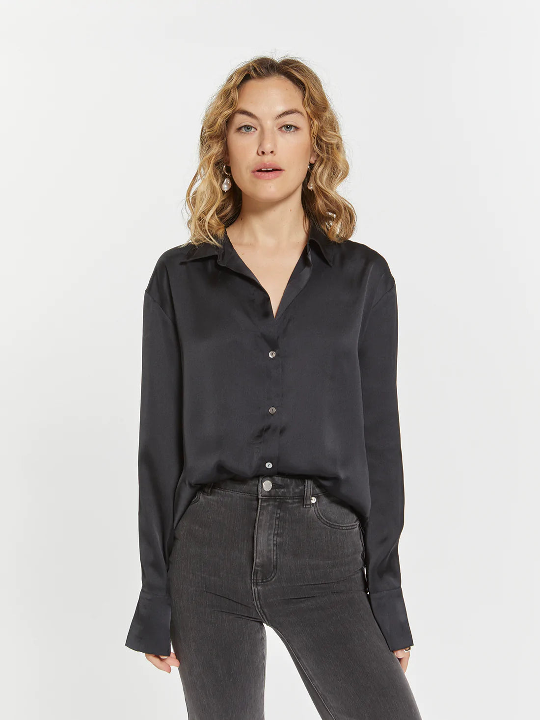 Weekend LA Avory Satin Button Down Top